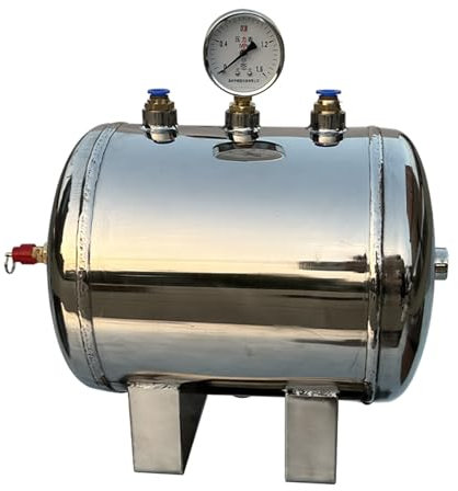 Kit serbatoio aria ad alta pressione, 5 l, portatile, in acciaio inox, con valvola di scarico per pompa d'aria, serbatoio del gas, compressore, design orizzontale per un facile trasporto e stoccaggio