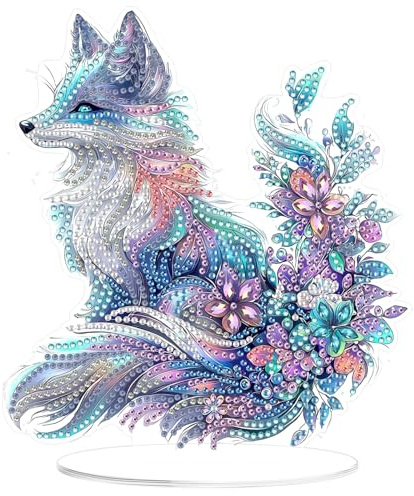 MOGTAA 5D Diamond Painting Fuchs Desktop Deko für Erwachsene Kinder, Blume Diamond Painting Tisch Deko Set, DIY Diamant Painting Bilder Bastelset Kreativ Set für Zimmer Büro Desktop