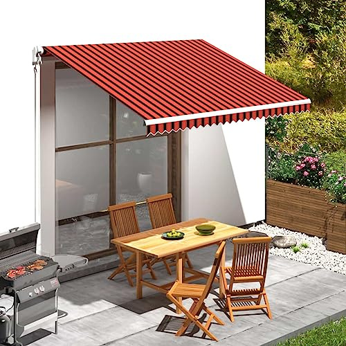 IKAYAA Markisenstoff 350x250 cm Markisentuch für Markise Markisenbespannung ersatzstoff Balkon Markise wasserabWeißend & Sonnenschutz Ersatz Markisentuch-Orange und Braun-350 x 250 cm