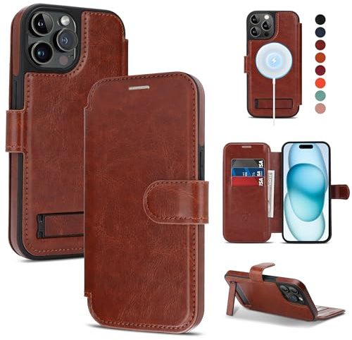 CIVICASE for iPhone 13 Pro Wallet Case with Stand,PU Leather Flip Credit Card Holder Slots (RFID Blocking),Compatible with Magsafe Magnetic Holder Phone Cover Women Men,Dark Brown