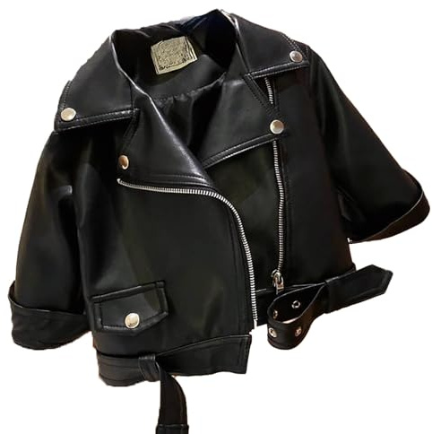 Giacca in Pelle Motociclista con Cerniera Grande e Bavero Stile Attraente Moda Autunno Inverno 2024 (BK1, 12-18 Months)