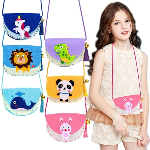 lomdung 6 Stück Nähset, Filz Bastelset Nähspass, Animals Sewing Kit | Handgefertigte Taschen, Sechs Tiermuster, Nähspaß für Geschenk, für Jahren Kindergeburtstag, Kinders Ab 10+