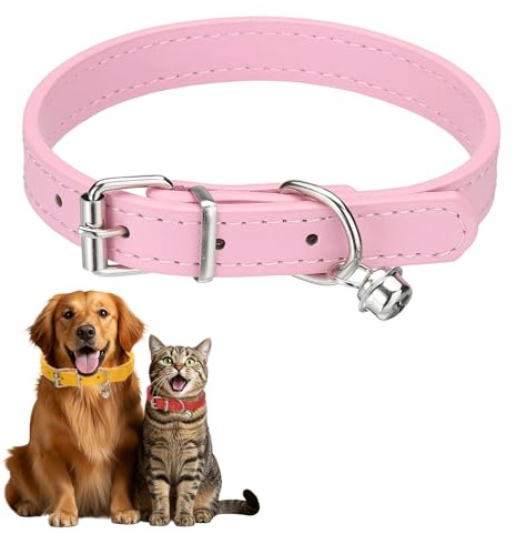 sourcing map Collier pour chien avec clochette, collier basique en cuir synthétique rembourré avec boucle réglable, 36,8 cm (rose, 1 pièce)