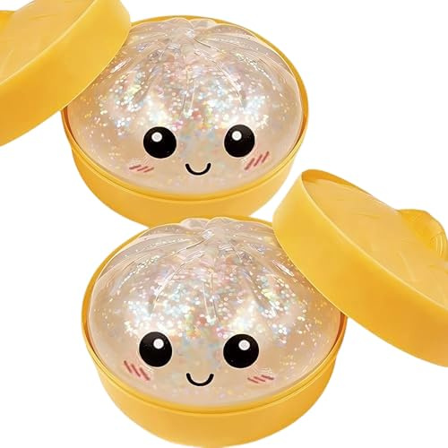 Leuchtendes Squishy Dumpling Set in Dampfgarer-Optik, blinkendes Anti-Stress Spielzeug zum Drücken & Kneten, elastische Teigtaschen-Figur mit Lichteffekt, tolles Geschenk & Party-Deko