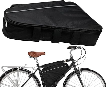 Triangular Electric Bike Battery Bag, Waterproof Nylon Frame Mount Storage Pouch for 36V-72V Batteries, E-Bike Triangle Case with Secure Fit, Anti-Vibration Design, Black