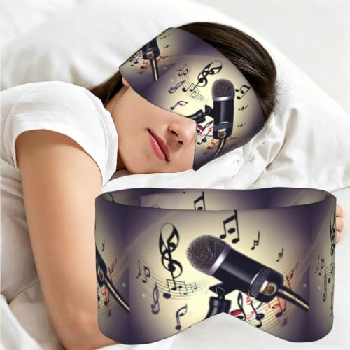Microphone with Music Note Print Sleep Mask,Coverage Eye Mask,Soft Breathable Blindfold for Travel Nap Work