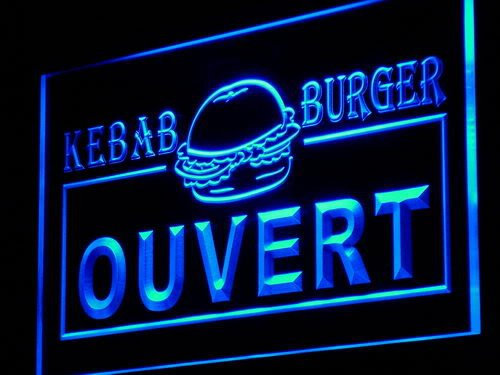 Enseigne Lumineuse i868-b Ouvert Kebab Burger Neon Sign