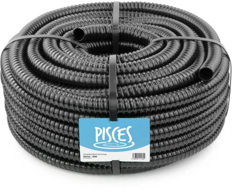 Pisces 32mm (1.25 inch) Black Pond Corrugated Flexible Hose Pipe - 30m Roll