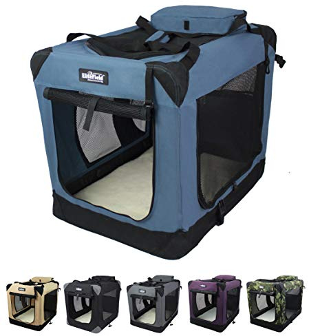 EliteField 3-Door Folding Soft Dog Crate with Carrying Bag and Fleece Bed (2 Year Warranty), Indoor & Outdoor Pet Home (24 L x 18 W x 21 H, Blue Gray)