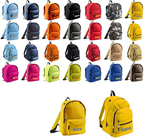 Schnoschi Großer Kinderrucksack gelb mit Namen Bestickt
