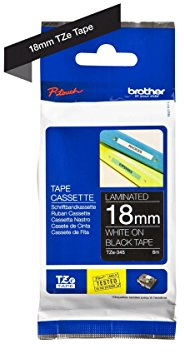 Brother TZe-345 P-touch Schriftband (18 mm breit, 8 m lang, geeignet u.a. für Brother P-touch 1830VP, -D400/VP, -D450, -D600/VP, -P700, -2430, laminiert) weiß auf schwarz