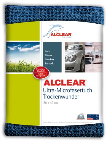 ALCLEAR International Secador Mágico, Gamuza de Microfibra para el Coche, para el Cuidado del Coche, la Pintura del Coche, Moto, Cocina y Hogar, Vajilla, Trapo de Secado Suave, 60 x 40 cm, Azul