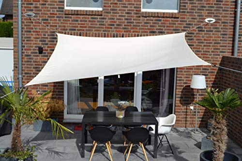 Floracord 06-77-07-38 Vierecksonnensegel mit Regenschutz 2,5 x 3 m inklusive Zubehör mit dauerelastischen Spanngurten, Elfenbein, beige