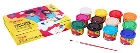 Jovi Plakatfarben Set, Tempera für die Schule, auf Wasserbasis, 12 Farben je 35 ml & Pinsel