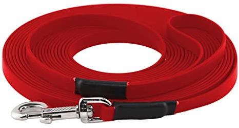 LENNIE BioThane Schleppleine, 5m mit Handschlaufe, Rot, 16mm für große Hunde, genäht