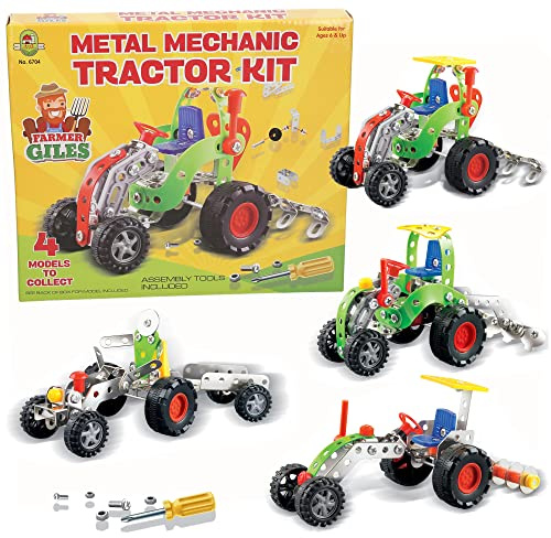 Atoz Metal Mechanic Tractor Construction Kit, 4 Models to Build, Assembly Tools Included, Ages 6+, Educational STEM Toy