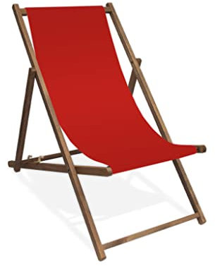MultiBrands Liegestuhl, Holz, Rot ohne Armlehne mit dunkelbrauner Lasur, klappbar