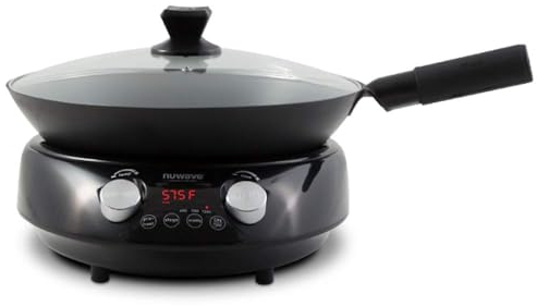 Nuwave Mosaic Induction Wok, Precise Temp Controls from 100°F to 575°F in 5°F, Wok HEI, Infuse Complex Charred Aroma & Flavor, 3 Wattages 900, 1500 & 1800, Authentic 14-inch Carbon Steel Wok Included