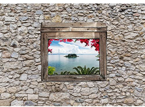 Runa Art Photo Wallpaper Stone Wall Window sea 352 x 250 cm Non-Woven Wall Art XXL Moderne Living Room Bedroom Brown 9308011b