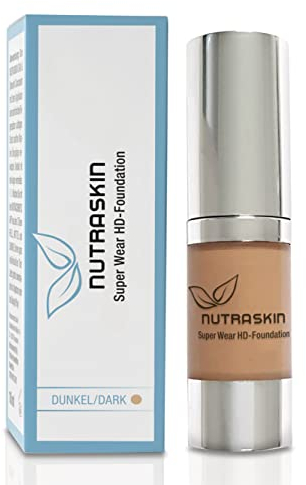 Nutraskin Super Wear HD Foundation dark – Liquid Foundation I Make Up Foundation flüssig für einen strahlenden Teint I Langanhaltes und wasserfestes Primer Make Up I Made in Germany I 15ml