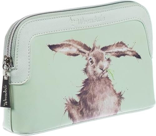 Wrendale Petite trousse de toilette avec fermeture Éclair Motif lapin mastication sur paille Vert menthe 20 x 13 x 5 cm