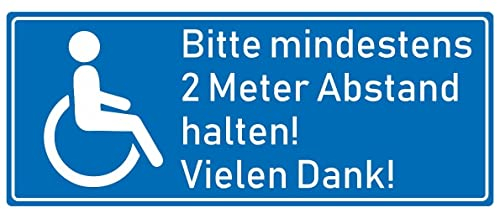 Samunshi® Aufkleber Behinderten Aufkleber 2 Meter Abstand - Schild Sticker Hinweisschild Warnschild Vorsicht Blau - 25x10cm mehrfarbig