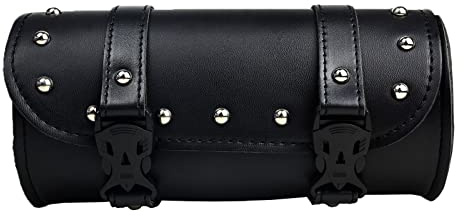 HDBUBALUS Universal Motorcycle Handlebar Tool Front Fit fork Roll Storage Sissy Bar Barrel Bag PU Leather Black