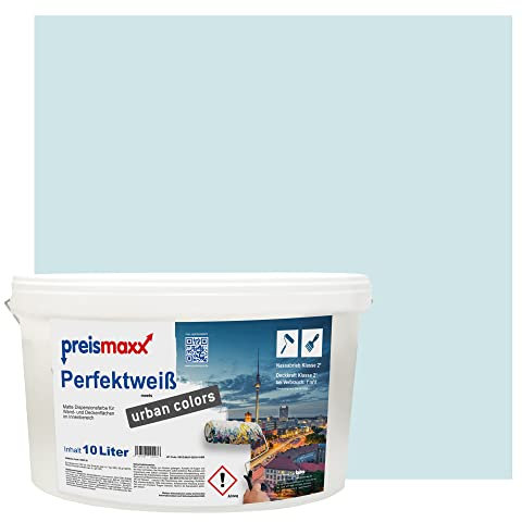 Preismaxx Perfektweiß urban colors, bunte Wandfarbe, blau, himmelsblau, sky blue 10L, Innenfarbe, hohe Deckkraft Klasse 2, matt