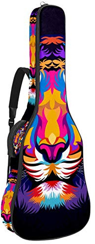 Gitarren-Gigbag, wasserdicht, Reißverschluss, weicher Gitarren-Rucksack, Bass-Akustik- & klassische Folk-E-Gitarrentasche, bunter Tiger