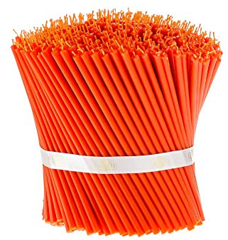 Danilovo Reine Bienenwachskerzen - Kegelkerzen Tropffrei, Rauchfrei, Lang, Dünn - Dekorative Kerzen für Kirchengebet, Dekoration oder Geburtstag - Honig-Duftkerzen 16x0,57 cm (Orange, 50 Stk.)