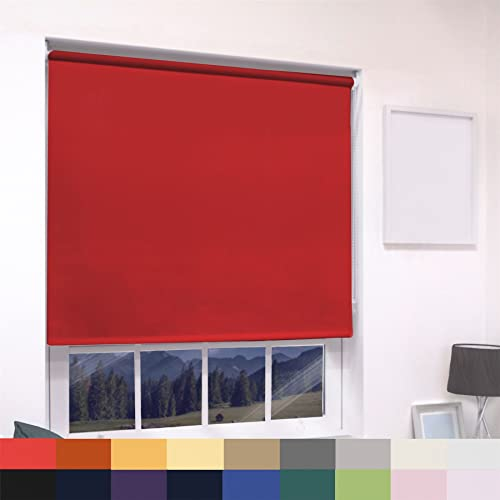 Red Blackout Roller Blind Metal Fittings Trimmable UV Protection Thermal Properties Premium Fabric Home Office Bedroom Kids Room Child Safe Easy Fit 120cm Width x 160cm Drop