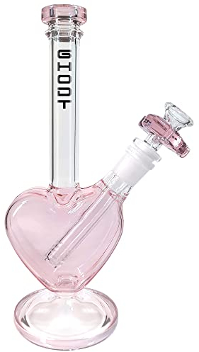 GHODT Herz Bong Glas mit Stecksystem - 21cm Höhe - 4mm Glas - Pink mit Glaskopf in Herzform