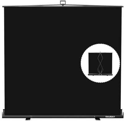 【Wider Style】 RAUBAY 78.7 x 82.7in Large Collapsible Black Backdrop Screen Portable Retractable Panel Photo Background with Stand for Video Conference, Photographic Studio, Streaming