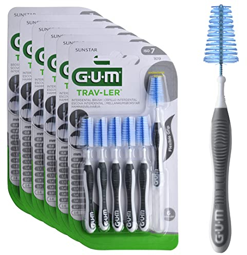 GUM TRAV-LER cepillos interdentales | mango flexible | higiene eficaz entre los dientes y eliminación de la placa | 2.6mm, ISO 7 | Tamaño XL | Paquete de 6x6