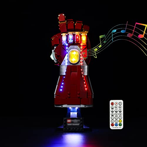 Kyglaring Upgraded LED Lighting Kit with Music Designed for Lego Nano Gauntlet 76223 (No Model) and Lights Set Compatible with Replica Iron Man Gauntlet Model Building Set (RC Sound Version)