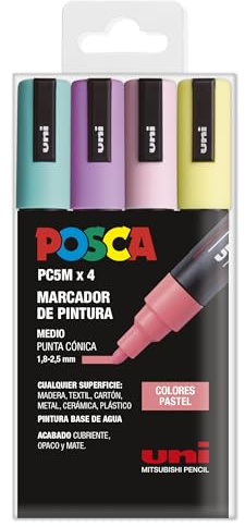 UNI Posca Lot de 4 marqueurs PC5M à pointe conique Couleurs pastel