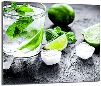 Herdabdeckplatte 60x52 Einteilig Glas Elektroherd Induktion Herdschutz Spritzschutz Glasplatte Deko Schneidebrett, Limette Eis