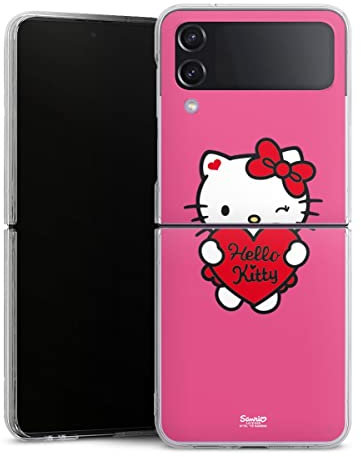 Hard Case kompatibel mit Samsung Galaxy Z Flip 4 Schutzhülle transparent Smartphone Handy Hülle Hello Kitty Fanartikel Herz
