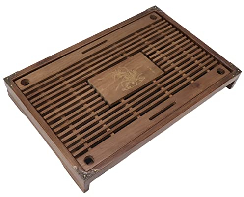 Plateau à thé Chinois thé Japonais Verres Jetables Manchons de Tasse Plateau de Service Petit Ensemble de Table à thé Gongfu avec Réservoir (Brun) Tea Trays