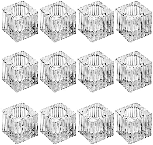 12 Stück Kerzenständer Glas, Kerzenhalter für Stabkerzen Kerzenhalter Klarglas Transparent Kerzeneinsatz Tafelkerzen Teelichter für Hochzeit Kirche Weihnachten Wohn Esszimmer & Schlafzimmerdekoration