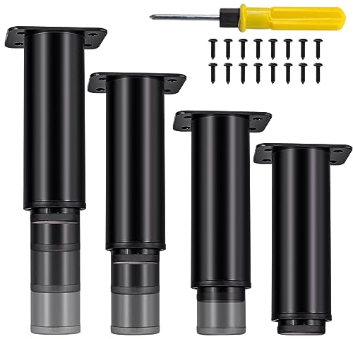 Jiaxitek 12-21 cm Einstellbare Möbelfüße,4Stück Metall Einstellbare Höhe Heavy Duty Bett Center Frame Support Bein,Beine für Küchenschrank/Dresser/TV Stand/Sofa/Stuhl/Bett/Kaffeetisch