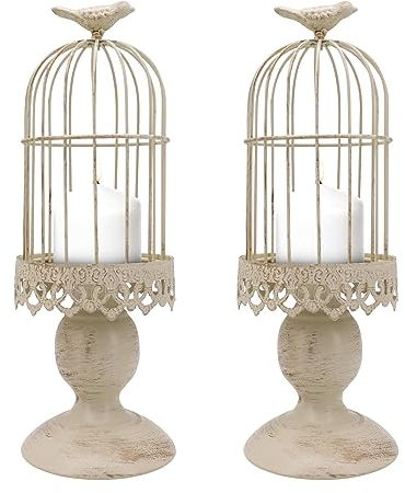 Vintage Vogelkäfig Kerzenhalter, 2 Pack dekorative Stumpenkerzenhalter für Haus Wohnzimmer Hochzeit Dekoration (Elfenbein)