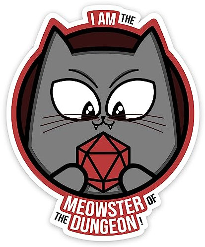 Glassstaff Meowster of The Dungeon DND Aufkleber - Cute Dungeons and Dragons Funny Stickers - Kawaii Cat Aesthetic Stickers - Coole Aufkleber für Teen Erwachsene - Wasserdichte Aufkleber