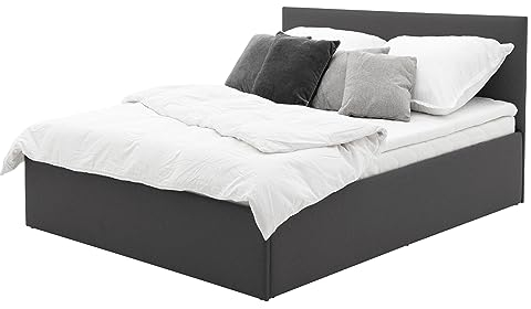 HEALANCY Polsterbett - Modern Double Bed - Schlafbett - Bett für Schlafzimmer - Doppelbett mit Lattenrost - Dunkelgrau Grau - 160x200 cm