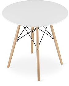 VBChome Runder Esstisch – 80 cm, Modernes Design, MDF Tischplatte Matt, Buchenholzbeine mit Stahlrahmen, Stabil & Stilvoll für Esszimmer, Küche & Wohnzimmer