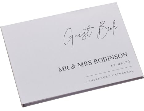 Personalised A4 Size Minimal Script Wedding Luxury Linen Guest Book Printed White with Lined Hard Cover 80 Blank Pages