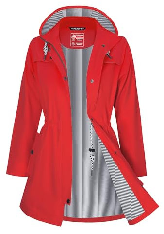 ATLASLAVA Veste de pluie imperméable à capuche pour femme avec doublure respirante, rouge, XL
