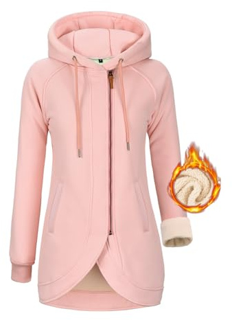 UMIPUBO Veste Polaire Femme Automne Hiver Sweats à Capuche Long Chaude Hoodie Sweatshirts Asymétrique Zippé Blouson Grande Taille Manteau(Rose,L)