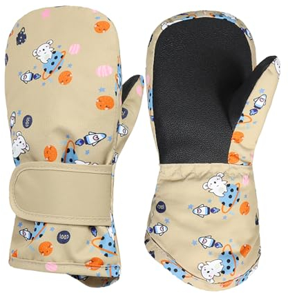 QKURT Guantes de Esquí para Niños de 1-6 Años, Guantes de Nieve Cálidos de Invierno, Manoplas de Snowboard a Prueba de Viento para Niñas y Niños, Guantes para Clima Frío