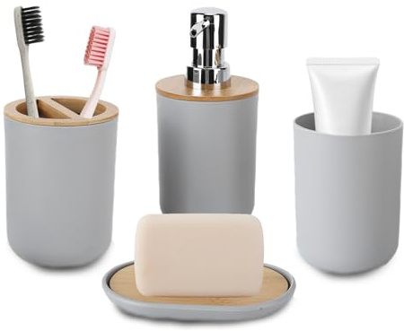 4-teiliges Badezimmer-Zubehör-Set mit Zahnbürstenhalter, Seifenschale, Lotionspender, Mundwasserbecher, Bad-Accessoires Komplettiert das Set für das Badezimmer zu Hause Im Hotel